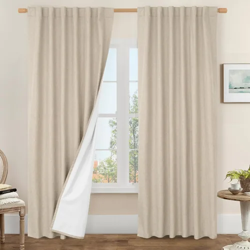 Miniatura 77 de LAMIT Cortinas de lino natural 100 % opacas para ventana, para dormitorio, 45 pulgadas, cortinas térmicas con textura de lino estilo granja