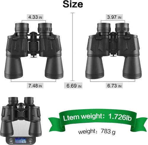 Miniatura 8 de RONHAN Prismáticos para adultos de alta potencia, militares HD profesionales/diarios, impermeables, 20x50, para observación de aves, viajes, caza