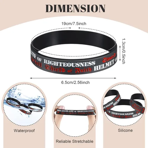 Miniatura 2 de Kathfly 60 pulseras de silicona de Armadura de Dios Efesios 6: 10-18 de goma con versículos bíblicos motivacionales, inspiradores cristianos