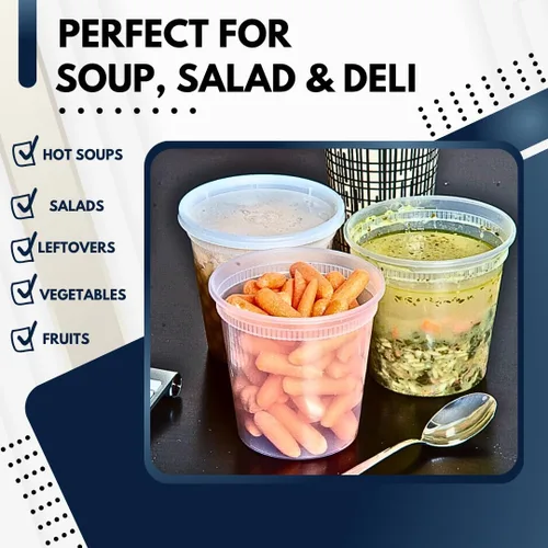 Miniatura 5 de Green Direct Contenedores de delicatessen con tapas, combo de almuerzo de plástico desechable 60 juegos, 20 8 onzas y 20 16 onzas y 20 32 oz.