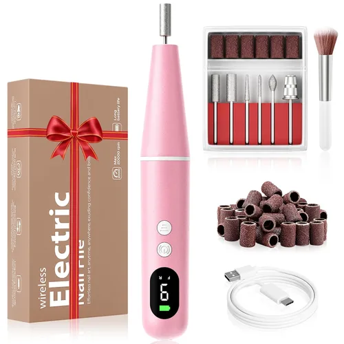 Miniatura 11 de Kit de taladro eléctrico de uñas, lima de uñas eléctrica, máquina de taladro de uñas inalámbrica para uñas de polvo de gel acrílico, manicura Blanco