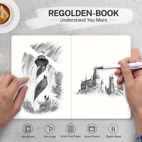 Miniatura 2 de Regolden-Book Diario en blanco de tapa dura, tamaño A5, diarios de papel grueso en blanco con soporte para bolígrafo para mujeres y hombres