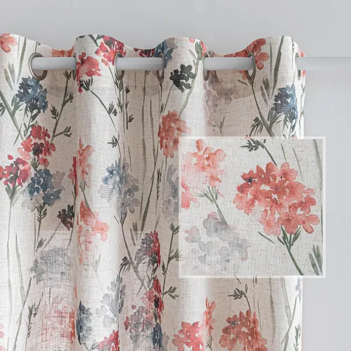 Miniatura 27 de MYSKY HOME - Cortinas de lino florales 100% blackout, de 95 pulgadas de largo, 2 paneles para sala de estar y dormitorio, doble capa