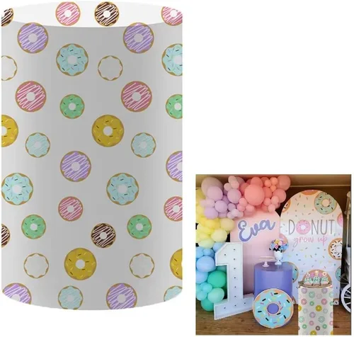 Fundas de mesa cilíndricas con esmalte de dona blanca para dulces helados, dulces, fiestas, cubierta de pedestal, baby shower, niñas, decoración de