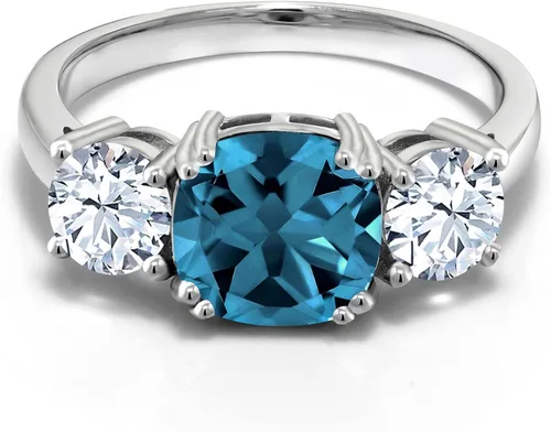 Miniatura 2 de Gem Stone King Anillo Meghan de plata de ley 925 con topacio azul Londres (4.24 quilates, piedra natal disponible en tallas 5, 6, 7, 8, 9), Metal
