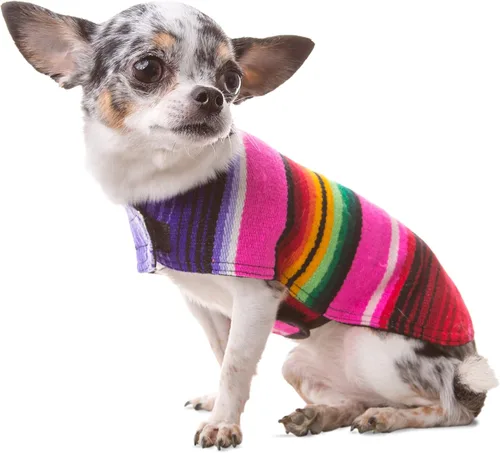Miniatura 15 de Poncho de perro hecho a mano de Authentic Mexican Blanket; ropa para perros, suéter, abrigo, xxL, Azul