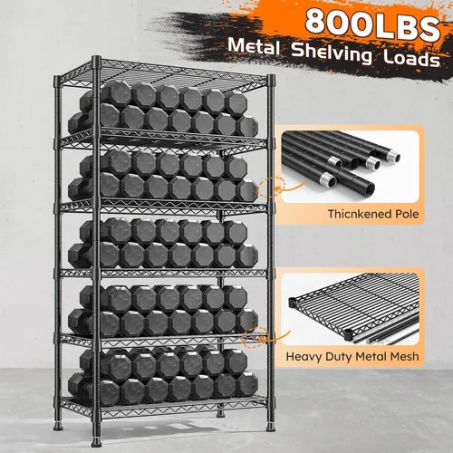Miniatura 5 de REIBII Estantería de metal de 6 niveles, estantería de alambre resistente de 800 libras con kit antivuelcos, no necesita herramientas, estantes
