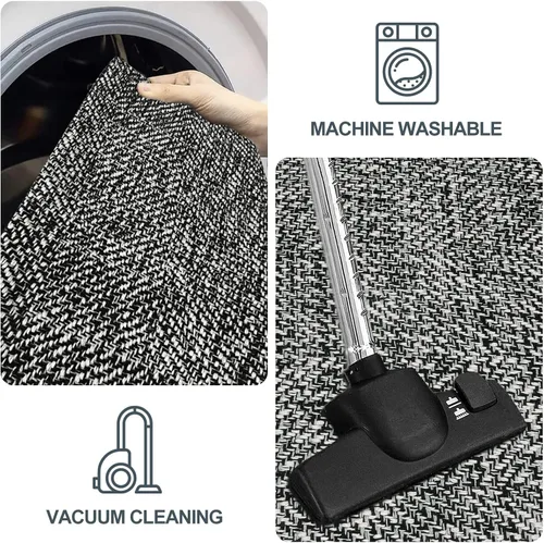 Miniatura 7 de LEEVAN Alfombras lavables para cocina de 2 x 4.3 pies, alfombras de baño negras estilo bohemio de algodón reversibles, alfombra reversible