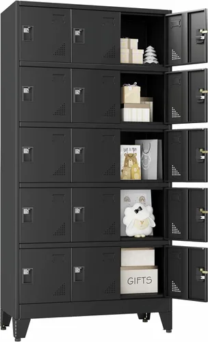 Miniatura 16 de PAOFIN - Armario de almacenamiento de casillero de metal de 24.4" de alto con 1 puerta, despensa con estantes, armario de almacenamiento con pie