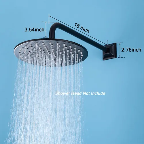 Miniatura 2 de Brazo de ducha de 16 pulgadas con brida, acero inoxidable negro mate de 90 grados, brazo de extensión de cabezal de ducha montado en la pared