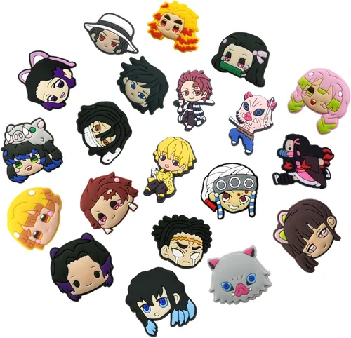 Miniatura 4 de Re-siin 20 dijes para zapatos Tanjiro Kamado para zuecos, decoraciones de PVC, de animé japonés, de zapato para zueco, pulsera, regalos de fiesta