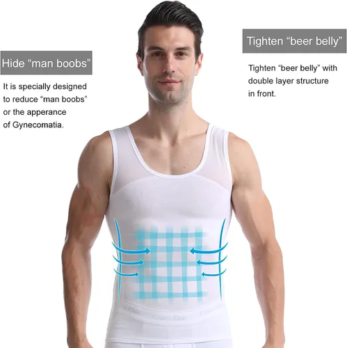 Miniatura 3 de ISUP Mens Slimming Body Shaper Shirt Chest Compression Tank Top Tummy Control Undershirt Shaperwear