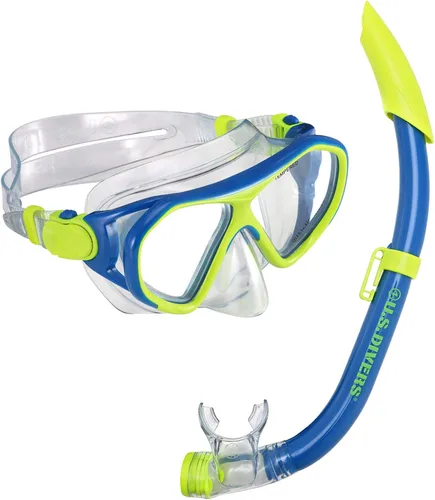 Miniatura 2 de U.S. Divers Dorado II - Máscara juvenil, aletas ProFlex, juego juvenil de esnórquel Seabreeze DX, aletas grandes para niños de 5 a 8, azul/amarillo