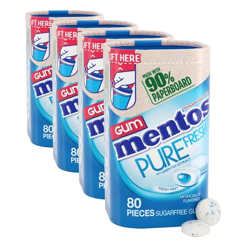 Miniatura 12 de Mentos Pure Fresh Goma de mascar sin azúcar, con xilitol, menta fresca (Fresh Mint), botella de 80 unidades, botella reciclable de 90% cartón, 80