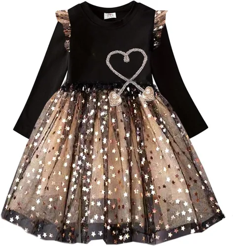 VIKITA Vestidos de invierno de manga larga y tutú para niñas pequeñas de 3 a 7 años, vestido de fiesta y navidad para niñas