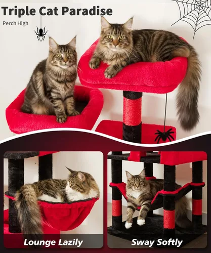 Miniatura 3 de AMHANCIBLE PT18RD - Árbol gótico para gatos, torre de 70 pulgadas de alto para gatos de interior, árbol para gatos de varios niveles con poste