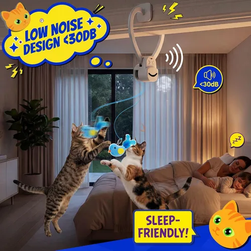 Miniatura 6 de CATPICK Juguetes Interactivos para Gatos de Interior Pájaro Volador Eléctrico Automático Juguete de Pluma y Ratón - Mejor Juguete de Enriquecimiento