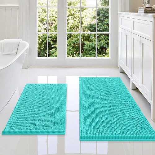 Miniatura 69 de Smiry Juego de 2 alfombras de baño, felpilla suave y absorbente, lavable a máquina, antideslizantes, para bañera, ducha y suelo