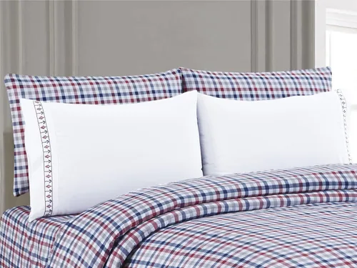 Miniatura 2 de Juego de sábanas estampadas de 6 piezas con fundas de almohada bordadas, cuadros de búfalo (completo)