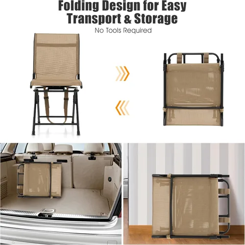 Miniatura 6 de Tangkula Silla ciega giratoria de 360 grados, silla de caza plegable de rotación libre con respaldo de malla y almohadillas antideslizantes, silla