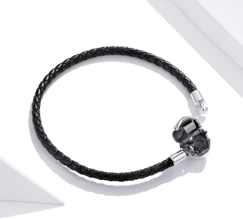 Miniatura 2 de Pulsera tejida de cuero negro auténtico con plata de ley 925 con cierre de cruz de corazón para cuentas Pandora