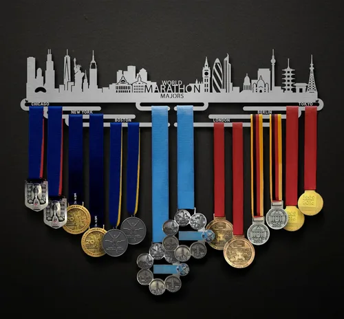 Miniatura 2 de Allied Medal Hangers World Marathon Majors (Cityscape) (18 pulgadas de ancho con 7 barras colgantes) - Estante de exhibición para colgar medallas