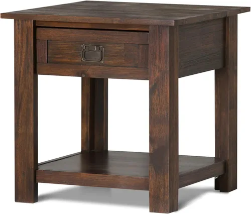 Simpli Home Monroe Mesa de centro/de café rectangular, color marrón desgastado, Madera Noble, Carbón Marrón Envejecido