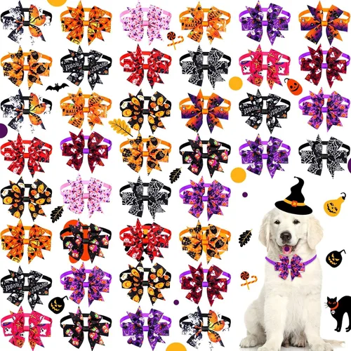 Miniatura 8 de Maitys 40 corbatines de Halloween para perros y gatos, collares básicos de corbatín para cachorros, accesorios para el cuello de gatito, accesorios