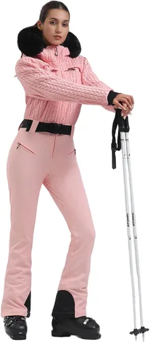 Miniatura 8 de GSOU SNOW Traje de esquí para mujer, traje de nieve delgado de una pieza, chaqueta de nieve, impermeable, resistente al viento, deportes al aire