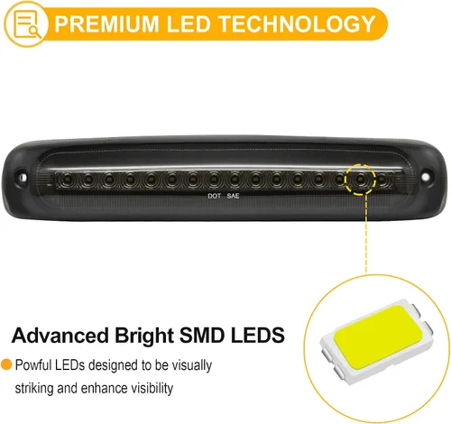 Miniatura 2 de R&F Auto Tercera luz de freno LED ahumada con juntas de espuma de sello de repuesto para Silverado y Sierra 1500/2500/3500 HD Classic (1999-2007)