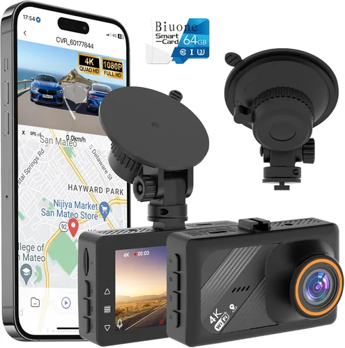 Miniatura 15 de Cámara frontal para automóvil con WiFi integrado y control de aplicación, cámara de tablero 4K con tarjeta gratuita de 32 GB, cámara de tablero
