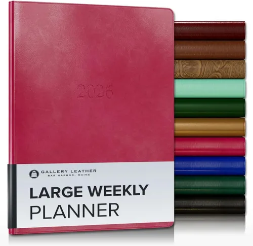 Miniatura 32 de Gallery Leather Agenda semanal y mensual grande 2025-2026, agenda y cuaderno con elegantes bordes de página dorados dorados, 12 meses, cactus Cactus