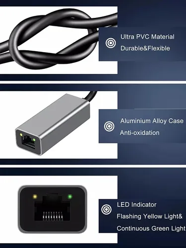Miniatura 8 de Adaptador USB C a Gigabit Ethernet, adaptador de red LAN RJ45 Plug and Play de 1 Gbps, carcasa de aluminio, compatible con Thunderbolt 3/4