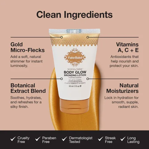 Miniatura 5 de Fake Bake Bronzy Babe Body Glow - Loción hidratante teñida para rostro y cuerpo, iluminador, maquillaje e hidratación para el cuidado de la piel
