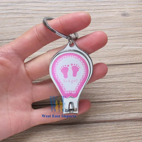 Miniatura 6 de Baby Shower personalizado (12 piezas) llavero rosa niña favores/cortauñas y abridor de botellas/grabado láser personalizado regalo (huella)