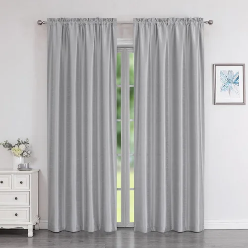 Miniatura 18 de Chyhomenyc Uptown - Cortinas negras de 24 pulgadas de largo, 2 paneles, cortinas cortas de seda sintética para oscurecer la habitación, cortinas