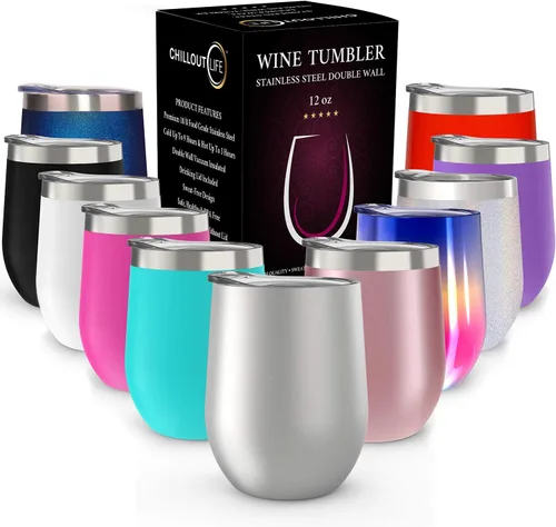 Miniatura 22 de CHILLOUT LIFE Vasos Térmicos de Vino de Acero Inoxidable de 12 oz Paquete de 2 - Vasos de Vino con Aislamiento al Vacío de Doble Pared con Tapas