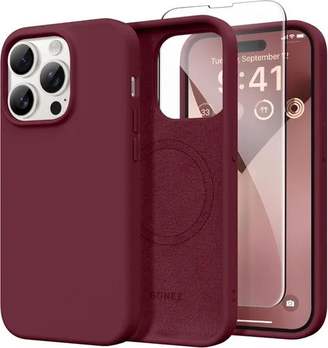 Miniatura 209 de GONEZ Funda de silicona para iPhone 14 Pro Max, compatible con MagSafe, con protector de pantalla + protector de lente de cámara, silicona líquida a