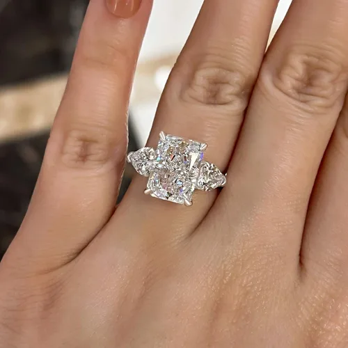 Miniatura 4 de Anillo de promesa de corte radiante para mujer, anillos de compromiso para ella, anillo de plata chapada en oro blanco de 18 quilates