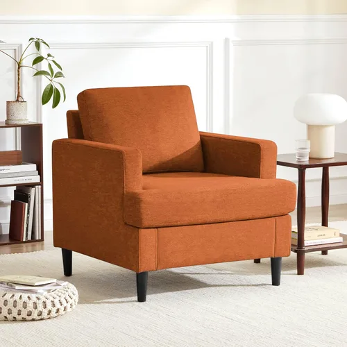 Miniatura 13 de Weture Silla de Acento Mid-Century, Sillón Moderno de Tela de Lino con Brazos para Sala de Estar, Cómodas Sillas de Acento Tapizadas de Lectura