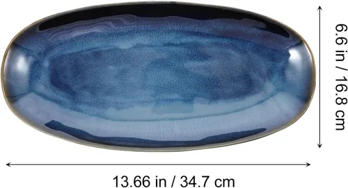 Miniatura 4 de Cabilock Plato de sushi de cerámica de 13.66 x 6.61 x 1.37 pulgadas, bandeja ovalada para servir pescados para el hogar, restaurante, hotel