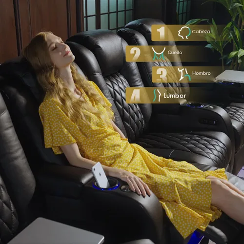 Miniatura 5 de Weilianda Asientos de Cine en Casa de Cuero de Grano Superior Silla Reclinable con Reposacabezas Eléctrico y Reclinación Asientos de Película Sofá
