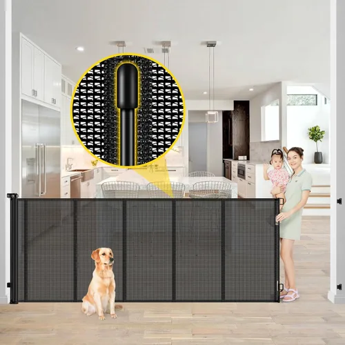Miniatura 8 de Puertas retráctiles reforzadas para bebés de 42" de alto x 100" extra anchas para entradas de puertas, puerta extra alta para mascotas con barras