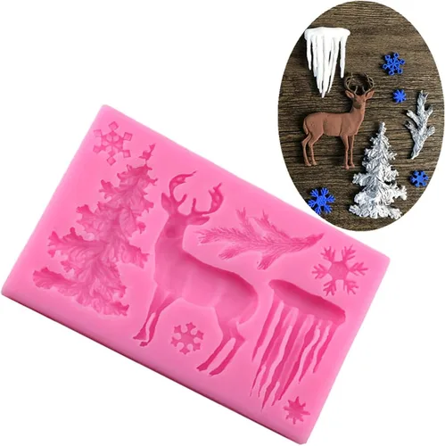 Miniatura 3 de Moldes de silicona con diseño de copos de nieve de alces 3D para fondant de alce rosa chocolate, molde de silicona de Navidad para decoraciones