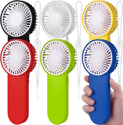 Sumind 6 unidades de pequeño ventilador portátil personal pequeño a granel de 1 velocidad eléctrico lindo alimentado por batería para el cuello,
