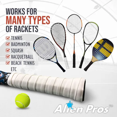 Miniatura 5 de Alien Pros - Cinta de agarre para raqueta de tenis (6, 12 o 60 agarres), agarre de tenis precortado y con sensación seca, cinta de agarre para blanco