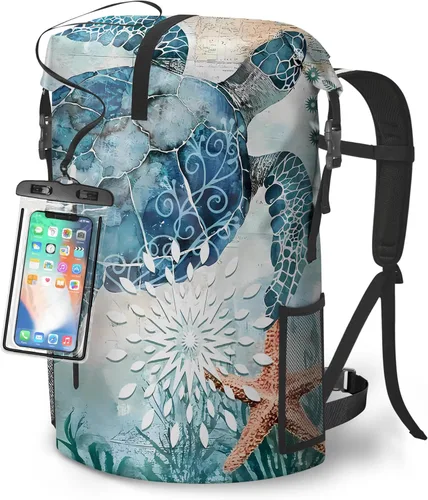 Miniatura 11 de Bolsa seca impermeable Bolsas secas marinas para kayak, senderismo, tortugas marinas, estrellas de mar, mochila con cierre enrollable, mochila