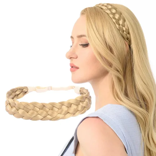 Miniatura 38 de Diadema clásica de cabello sintético trenzado de 5 hebras, trenzas gruesas y anchas, extensión de cabello con elástico para mujeres y niñas