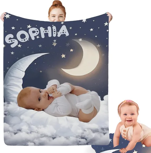 Miniatura 7 de Artsadd Manta facial personalizada de princesa para niñas, personalizada con cara de niños, manta personalizada para niños, nombre de foto de bebé