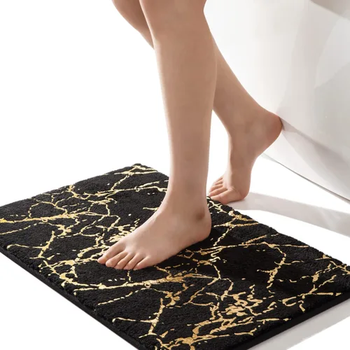 Miniatura 13 de QJHOMO Alfombra de baño de mármol, alfombras de baño blancas y doradas decorativas, antideslizante, tapete de baño super absorbente de microfibra